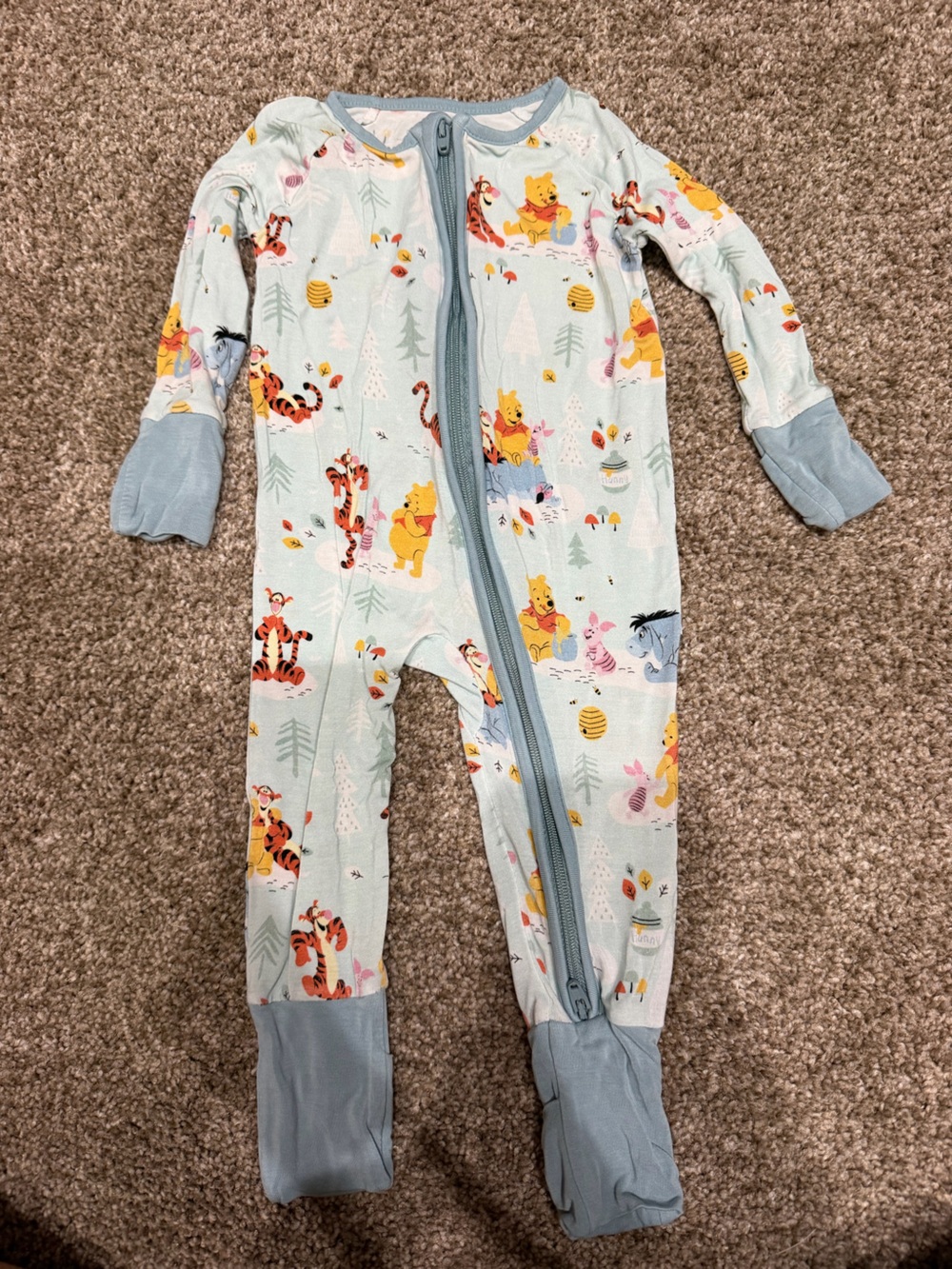 OG Light Blue Winnie the Pooh Print Kids zippy 0-3m